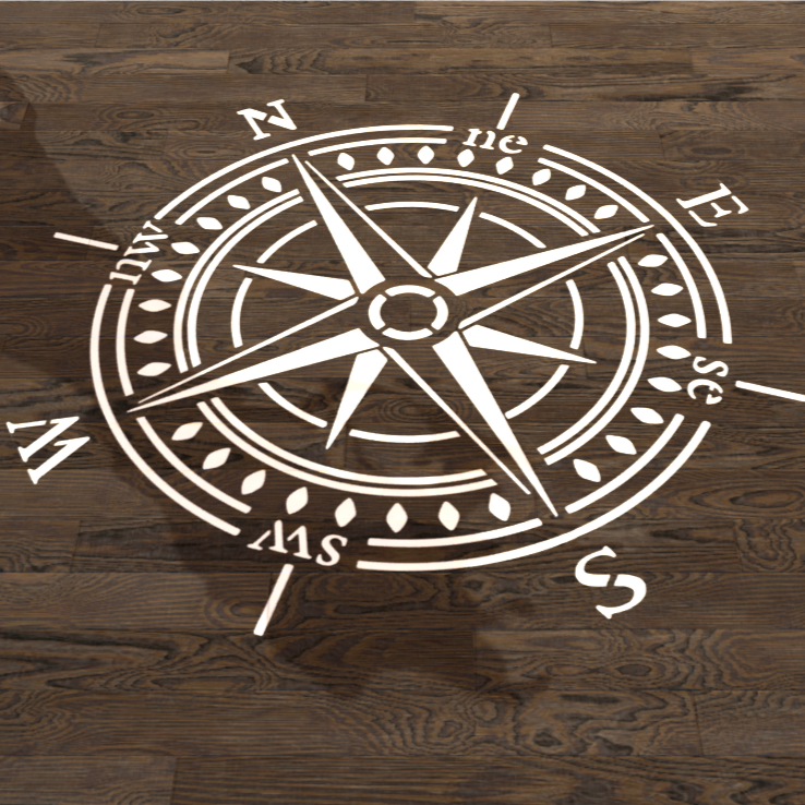 nautical compass painted on wood using paint stencil