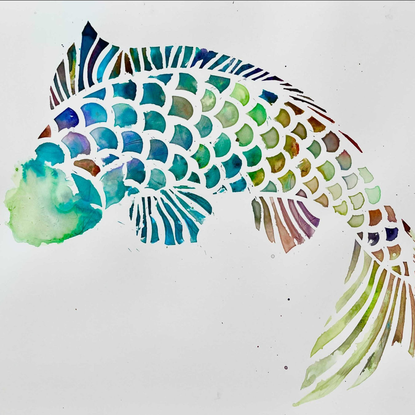 Colorful Chinese Chuatsi Mythological Fish Stencil