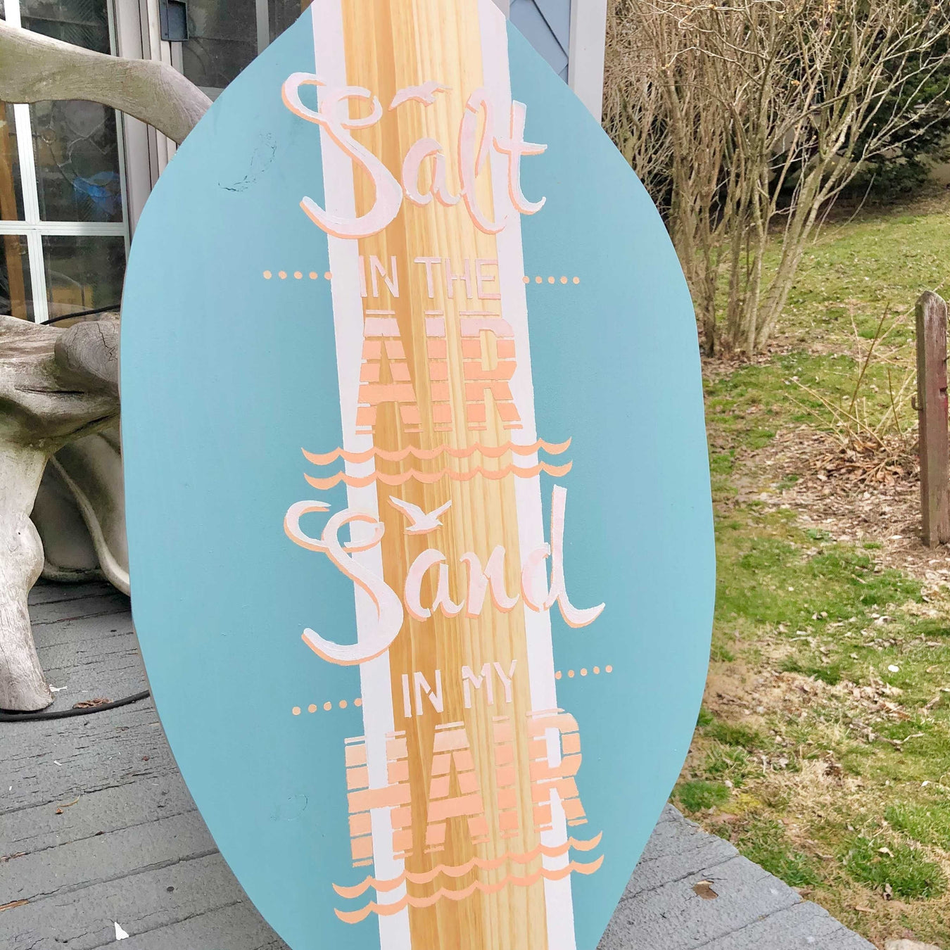 salt in the air, sand in my hair beach sign decor painted using beach stencil