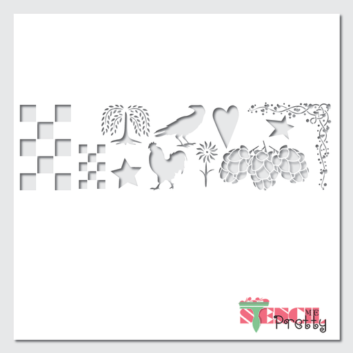 hear star, flower, willow tree, corner stencil