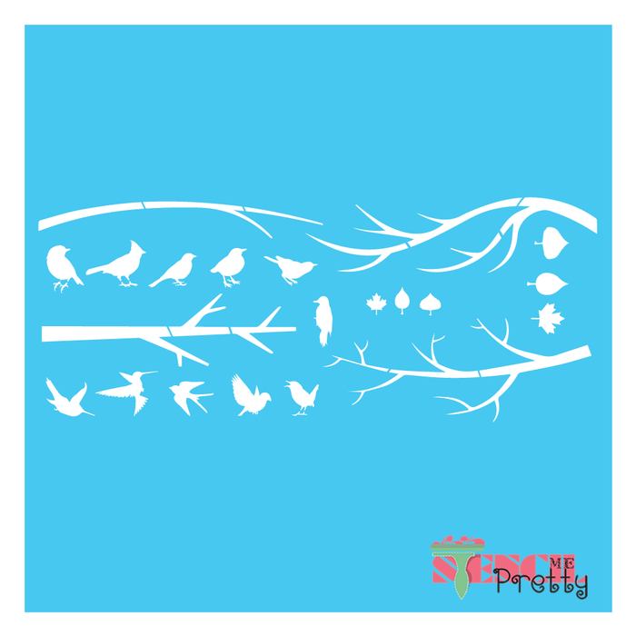 birds and tree branches stencil