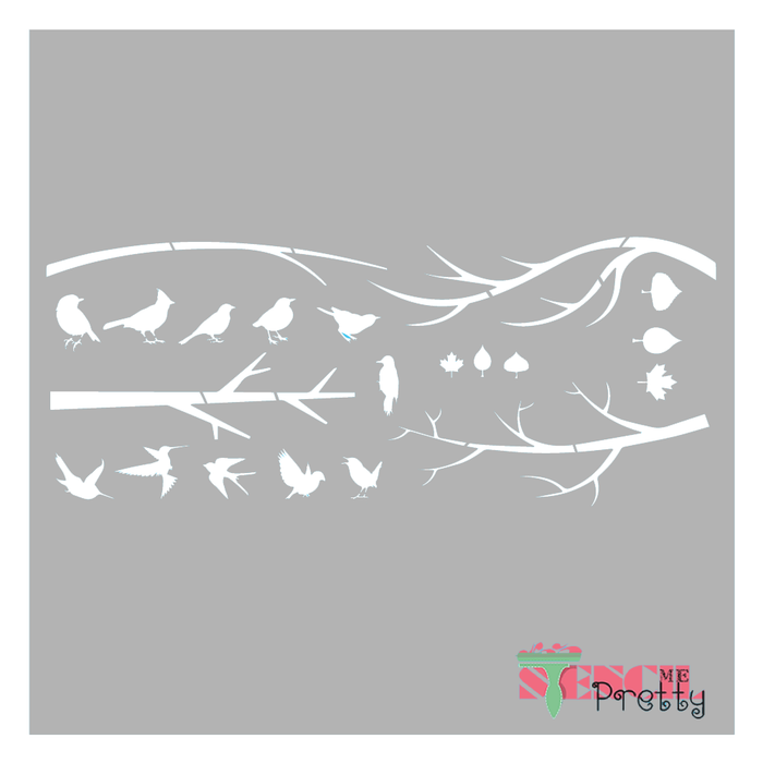 birds and tree branches stencil
