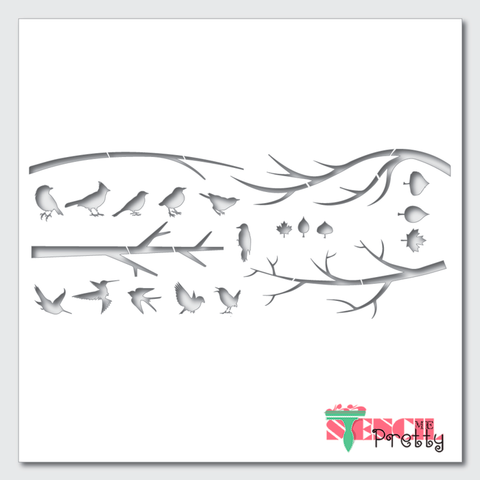 birds and tree branches stencil