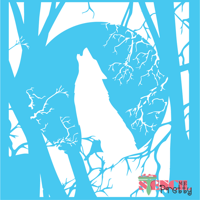 wolf and full moon stencil