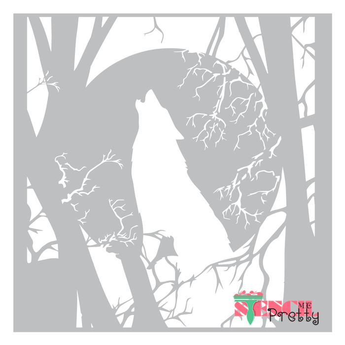 wolf and full moon stencil