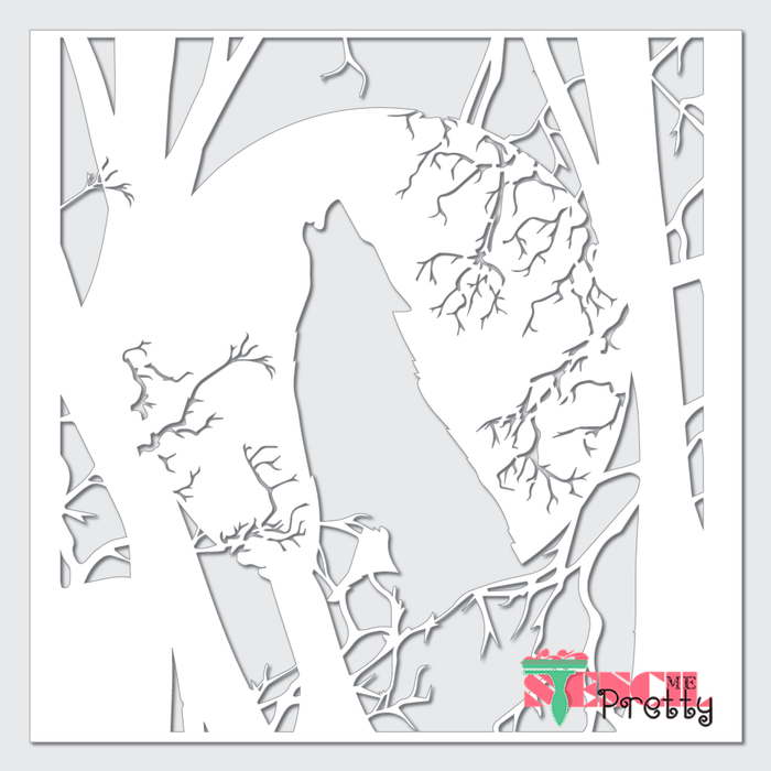 wolf and full moon stencil