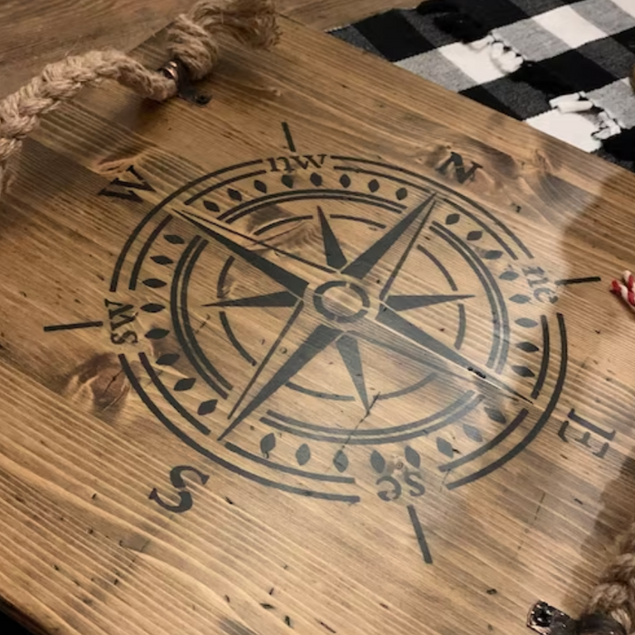 DIY Wood Tray with a Compass Stencil
