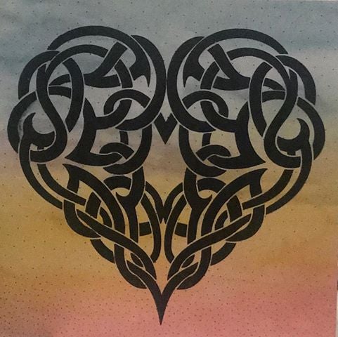 Celtic knot heart backdrop painted using stencil