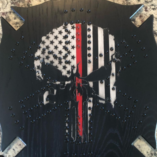 American punisher design painted on wood