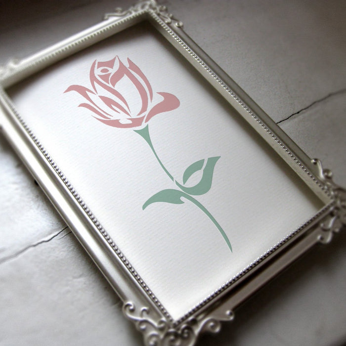 framed single stem rose painted art using stencil