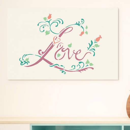 love word stencil with flower vines