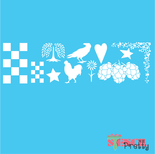 checkered rooster crow acorn stencil
