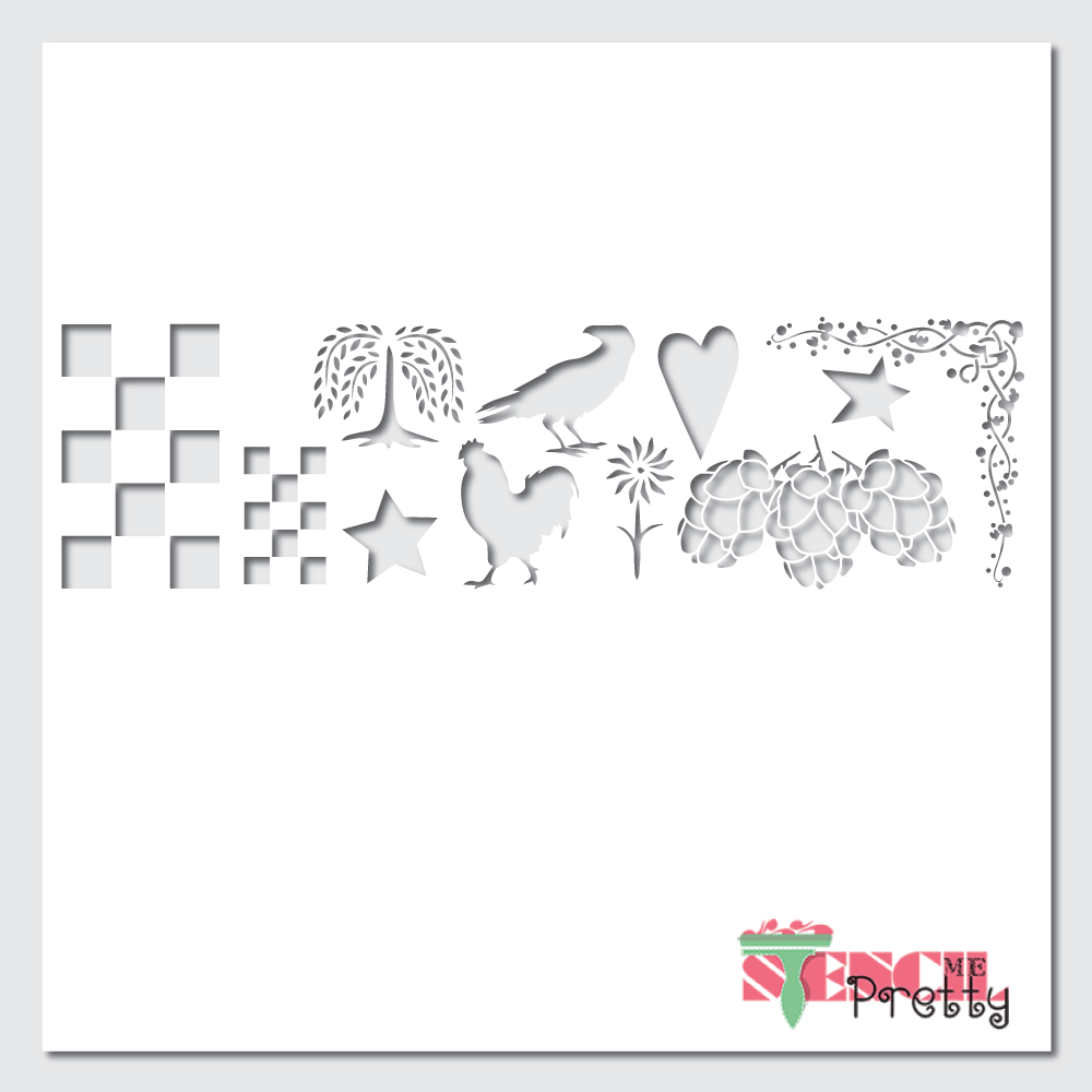 hear star, flower, willow tree, corner stencil