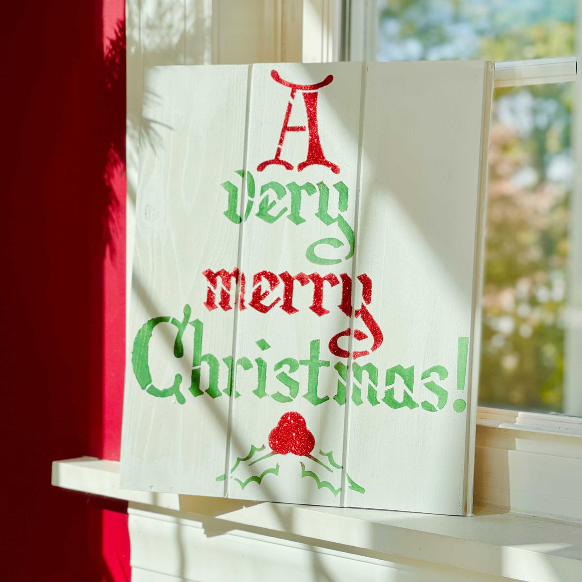 A Very Merry Christmas Evergreen Mistletoe Stencil — Stencil Me Pretty