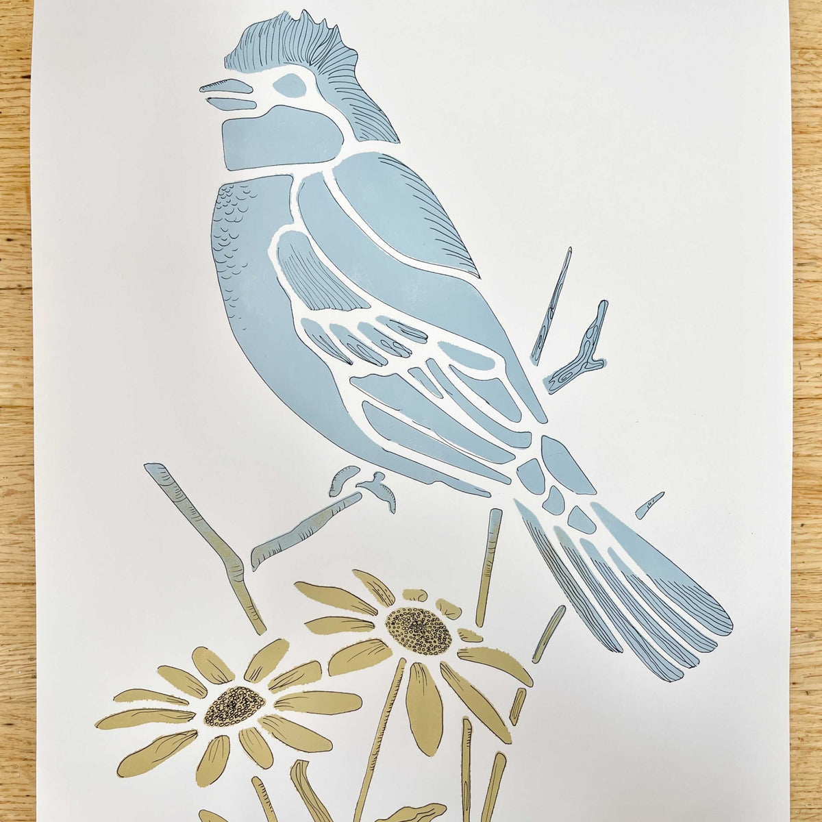 Blue Jay Bird & Flowers with Branches Stencil — Stencil Me Pretty blue-jay-bird-flowers-with-branches-stencil-stencil-me-pretty
