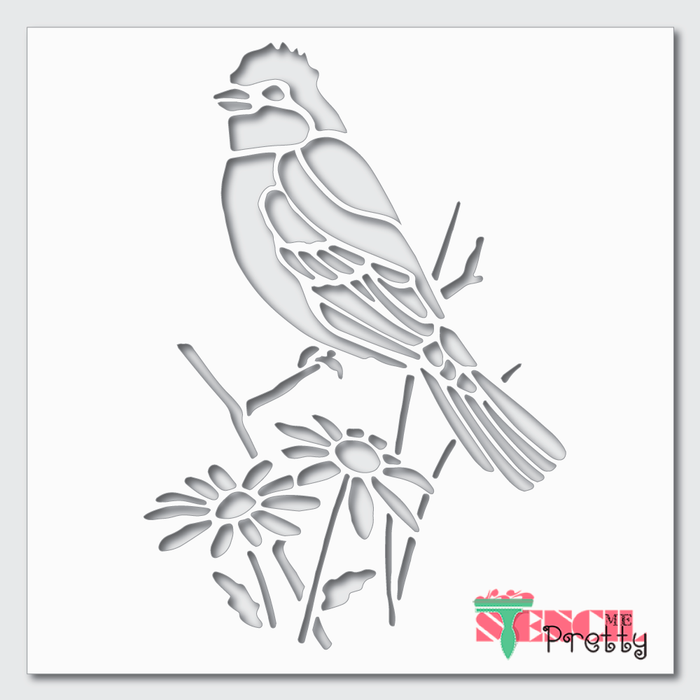Blue Jay Bird & Flowers with Branches Stencil — Stencil Me Pretty blue-jay-bird-flowers-with-branches-stencil-stencil-me-pretty