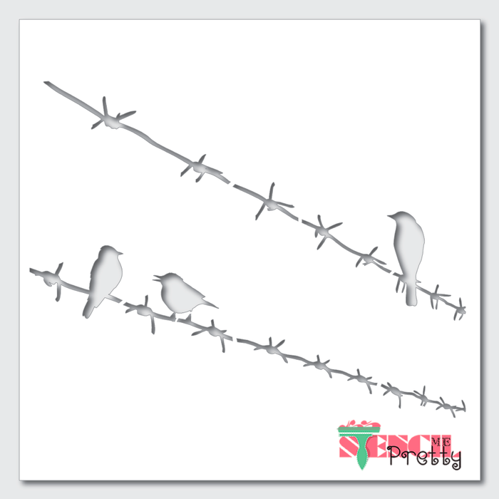 birds on barb wire stencil