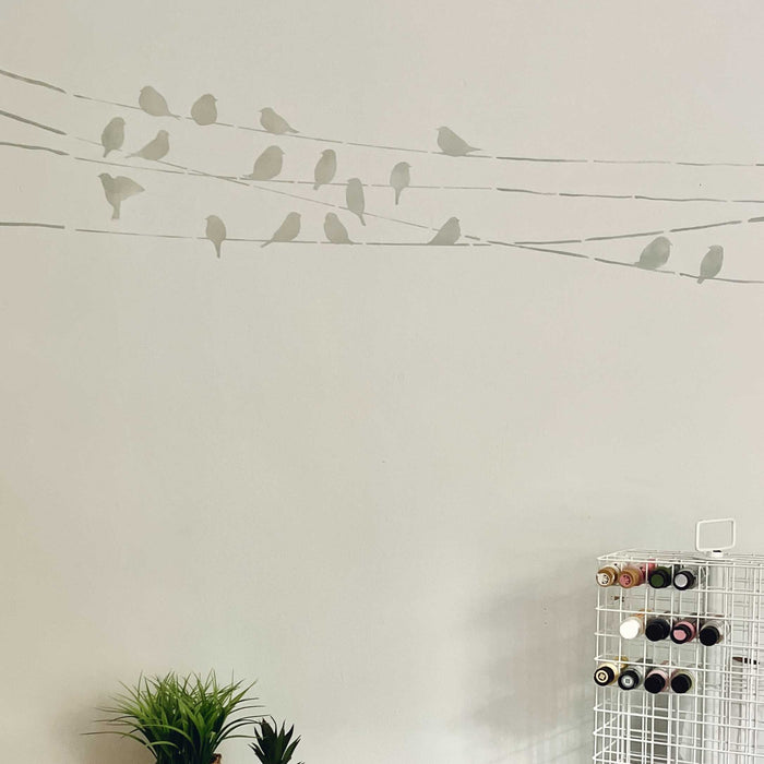 birds on cable wire stencil