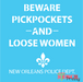 beware of pickpockets and loose women stencil