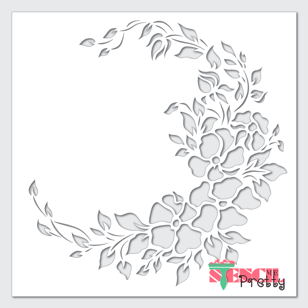 moon shape flower corner stencil