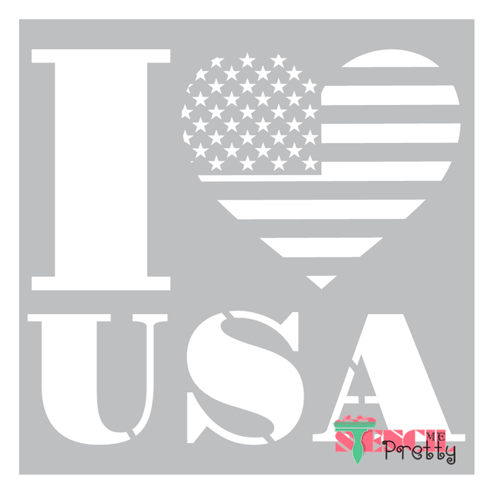 I Love USA Stencil Patriotic Stars Stripes and Heart Template — Stencil Me  Pretty